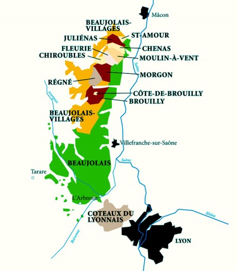 carte des appellations du beaujolais