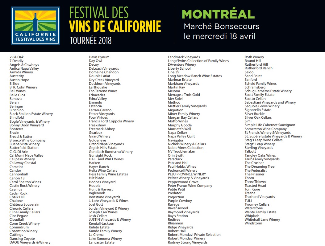 vins californie montreal
