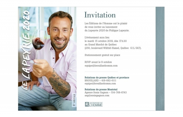 Philippe Lapeyrie vous invite &agrave; son lancement du Lapeyrie 2020 &agrave; Qu&eacute;bec