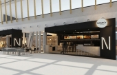 L’aire café et restaurant NOURCY en zone publique de l’aéroport. Concept et image par Steve Girard Designer.