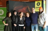 Anaïs Favron, DJ Mini, Ann-Rika Martin, Valérie Blais, Martin Perizzolo et Jay Du Temple lors du lancement médiatique de la soirée Rire &amp; Agir 2018 