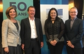 Liza Frulla, directrice générale de l&#039;ITHQ, Daniel Guay, directeur du Centre d&#039;études collégiales en Charlevoix, Caroline Simard, députée de Charlevoix-Côte-de-Beaupré et adjointe parlementaire de la ministre du Tourisme, Raynald Thibeault, directeur général du Cégep de Jonquière