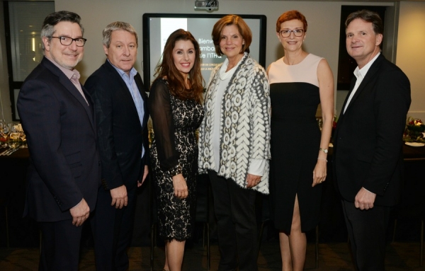 Paolo Di Pietrantonio, associé senior chez Horwarh THL et président du conseil d’administration de l’ITHQ, Alain Brunet, président et chef de la direction, Société des alcools, du Québec, nouveau membre au Cercle des ambassadeurs de l’ITHQ, Nadia Bonetti, présidente, NBA, nouveau membre au Cercle des ambassadeurs de l’ITHQ, l’honorable Liza Frulla, C.P., C.M., O.Q., directrice générale de l’ITHQ, Paloma Fernandez, directrice générale de la Fondation de l’ITHQ, Guy Larivée, président-directeur général d’Hector Larivée et président du conseil d’administration de la Fondation de l’ITHQ.